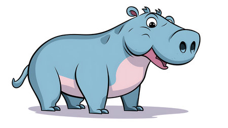 Cartoon hippopotamus isolated on white background. Vector illustration.の素材