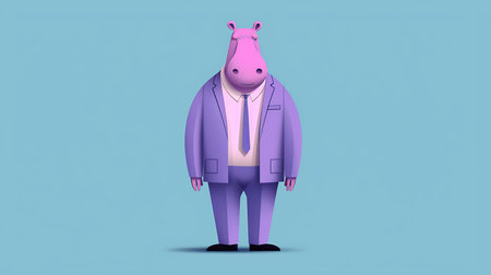 Cartoon hippopotamus in a business suit. 3d renderingの素材