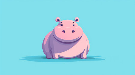 Cute cartoon hippo. Vector illustration isolated on blue background.の素材