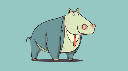 Cartoon hippopotamus in a business suit. Vector illustration.の素材