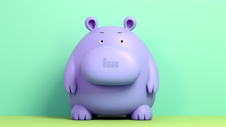 Hippo on a green background. 3D rendering. Copy space.の素材