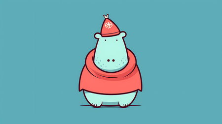 Cute hippo wearing a red scarf and hat. Vector illustration.の素材