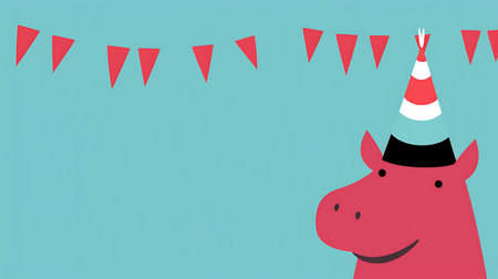 Horse with party hat and garlands on a blue background.の素材