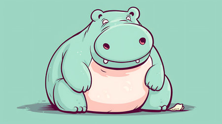 Cute hippo cartoon character. Vector illustration of a hippopotamus.の素材