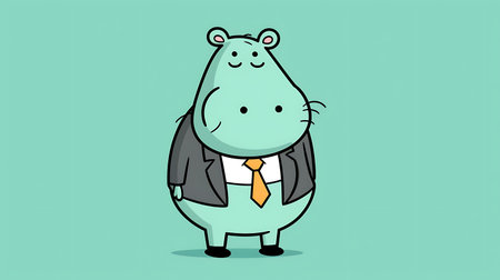 Cute hippopotamus in suit. Vector illustration. Cartoon style.の素材