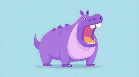 Cartoon funny hippo. Vector illustration of a cartoon dinosaur.の素材