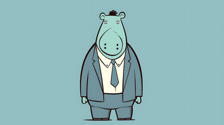 Hippopotamus in a suit. Vector illustration in cartoon styleの素材