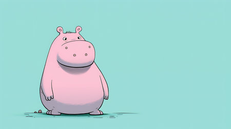 cartoon hippopotamus on blue background, 3d illustration.の素材