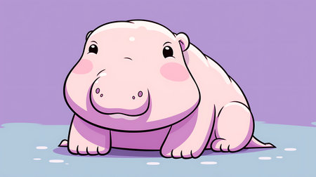 Cute hippopotamus on a purple background. Vector illustration.の素材