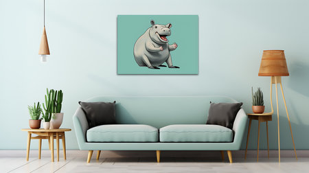 Interior of the living room with a green sofa and a blue wall. 3d renderingの素材