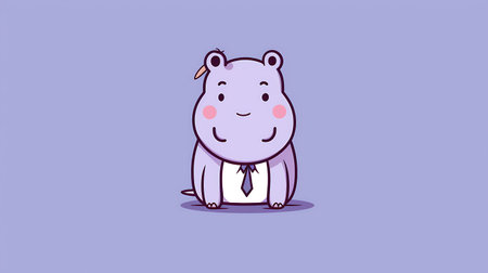 Cute hippo cartoon character on purple background. Vector illustration.の素材