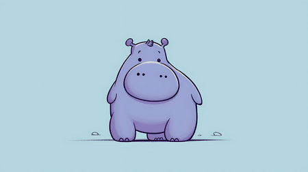 Hippo. Cute cartoon animal isolated on blue background.の素材