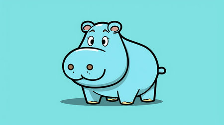 Cute hippo cartoon vector illustration on blue background. Flat style.の素材