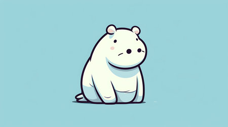 Cute cartoon white polar bear on blue background. Vector illustration.の素材