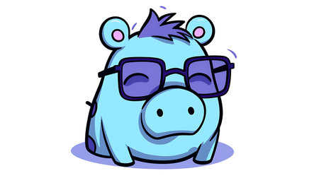 Vector cartoon illustration of hippo wearing sunglasses. Isolated on white background.の素材