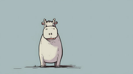 cartoon hippopotamus standing on a gray background, vector illustrationの素材