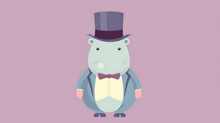 Hippo in a top hat and bow tie. Vector illustrationの素材