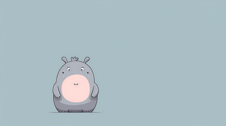 Cute cartoon hippo isolated on blue background. Vector illustration.の素材