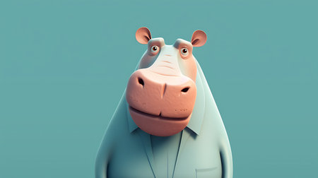 Hippo on blue background. 3D illustration. 3D rendering.の素材