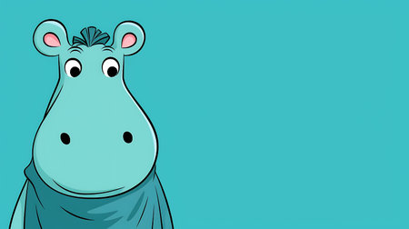 Cartoon hippo on a blue background with space for text.の素材