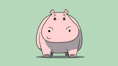 Cute hippo cartoon vector illustration. Cute hippopotamus character.の素材