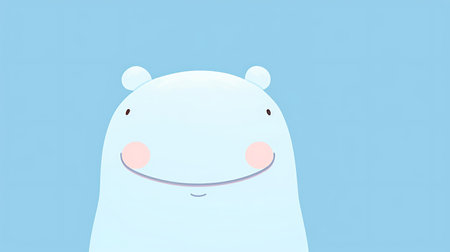 Hippo on blue background. Cute cartoon character. Vector illustration.の素材