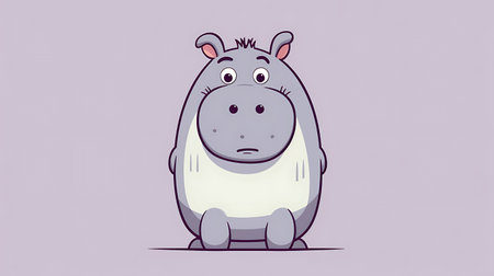 Cartoon hippo on a purple background. Vector illustration of a funny hippo.の素材