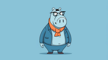 Cartoon hippo with glasses. Vector illustration of a funny hippo.の素材