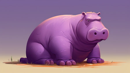 Hippopotamus in the desert. 3d render on purple backgroundの素材