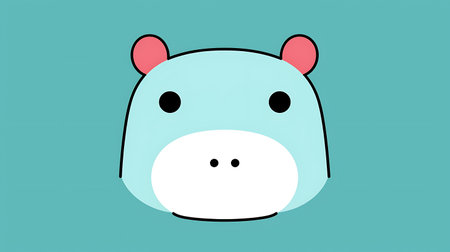 Hippo face on blue background. Vector illustration in cartoon style.の素材