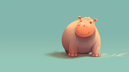 Hippopotamus on green background. 3d render illustration.の素材