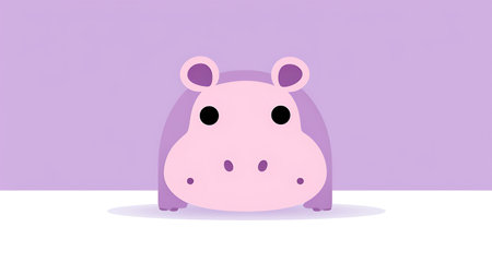 Hippopotamus on a purple background. Vector illustration in cartoon style.の素材