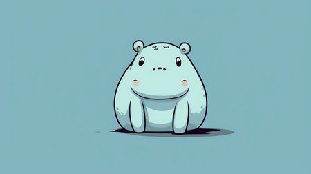 Cute cartoon hippopotamus sitting on the ground. Vector illustration.の素材