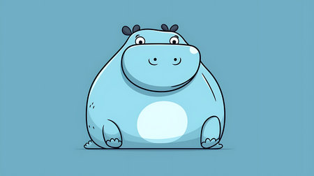 Cute cartoon hippopotamus on a blue background. Vector illustration.の素材