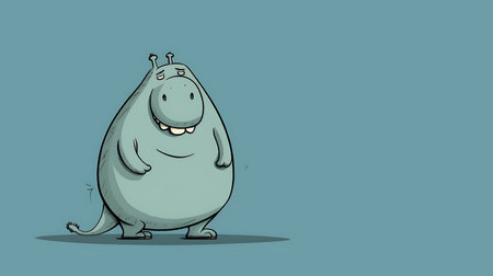 Funny cartoon hippo. Vector illustration of a funny animal.の素材