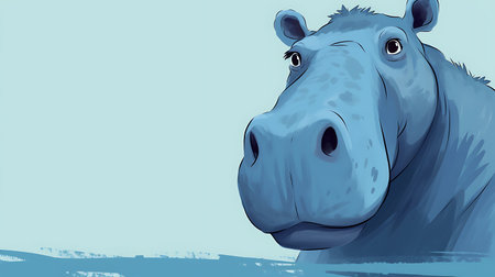 Illustration of a hippopotamus looking at the camera on a blue backgroundの素材