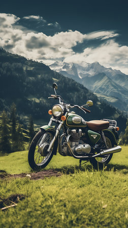Motorcycle on the background of mountains. Biker in the mountains.の素材