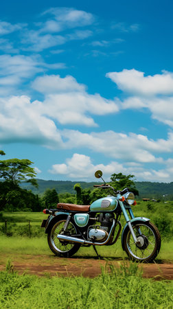 Rear view of a motorcycle in the countryside of Sri Lanka.の素材