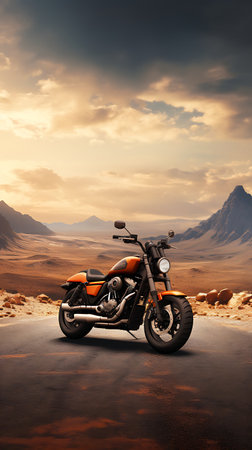 motorcycle on the road in the desert at sunset. 3d renderingの素材
