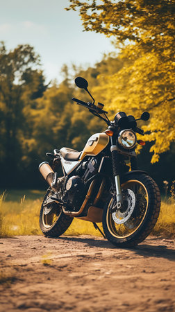 Motorcycle on the road in the forest. The concept of extreme sports.の素材
