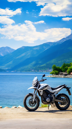 Motorcycle on the shore of Lake Ohrid, Republic of Macedoniaの素材