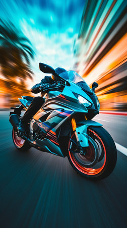 Motorcycle riding on the road with motion blur background, extreme sportの素材