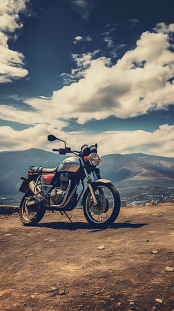 Motorcycle on the road in the mountains. Toned image.の素材