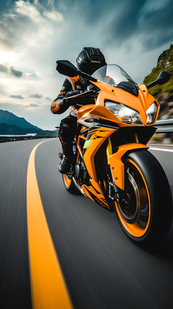 motorcycle riding on the road, extreme sport, motion blurの素材