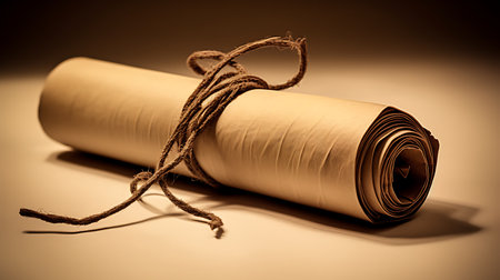 Roll of paper tied with a ropea toned.の素材