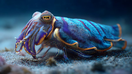 A closeup shot of a cuttlefish swimming in the oceanの素材
