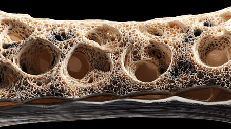 3D render of a section of a human spine isolated on blackの素材