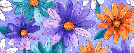 Seamless pattern with daisies on a blue background.の素材