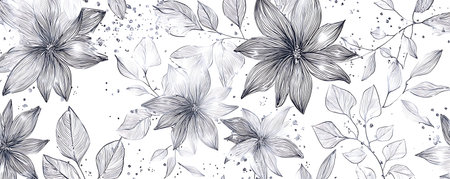 Seamless pattern with lily flowers and leaves. Vector illustration.の素材