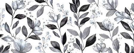 Seamless pattern with watercolor flowers. Hand drawn illustration.の素材